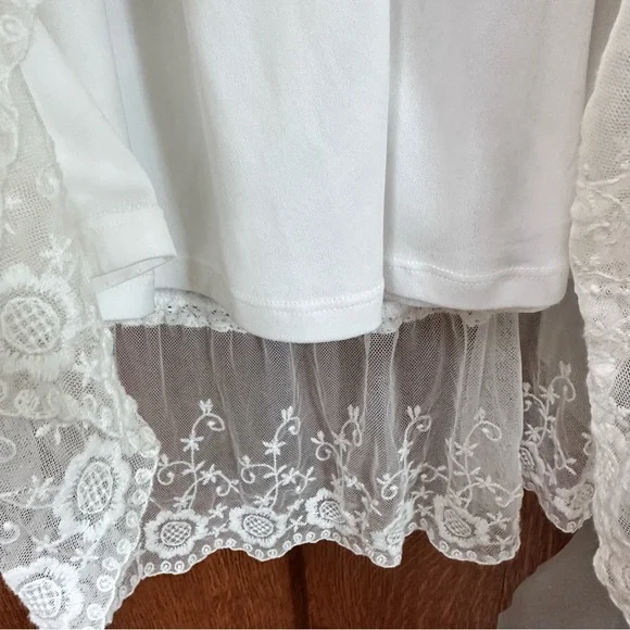 Lapis White Lace Maxi Skirt with Brown Waistband - Picture 11 of 15